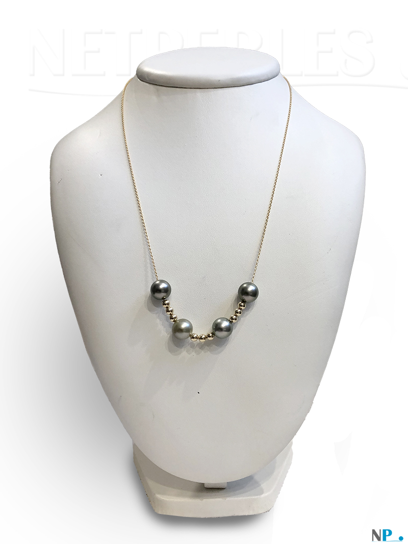 Collier majestueux d'authentiques perles de Tahiti haut de gamme avec bille or 18 carats et chaine forçats